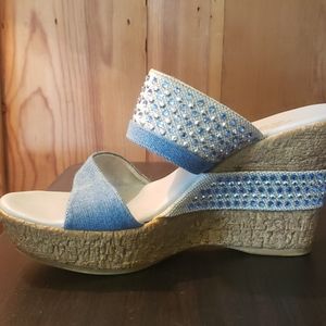 Blue sequin slide on sandel heels